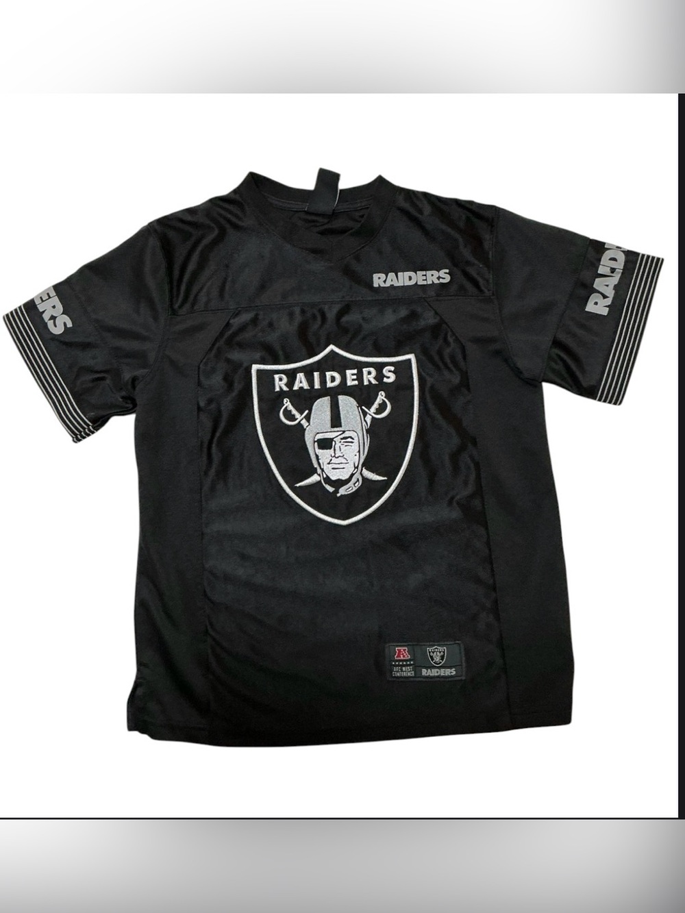 NFL Raiders Black Youth Football Jersey with Silver Logo